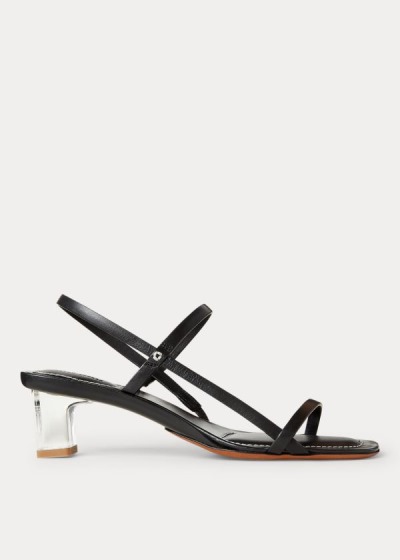 Sandalias Polo Ralph Lauren Mujer Negros - Leather Block-Heel - GPSKW2956